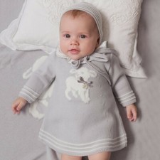 Robe en laine tricotée marqueterie marqueterie bébé fille col à volants espagnol FOQUE agneau