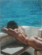 tableau peinture érotique huile sur toile homme nu intégrale / gay male painting