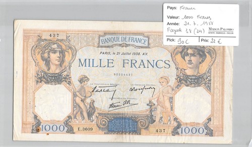 Billet france 1000 francs - 1000,