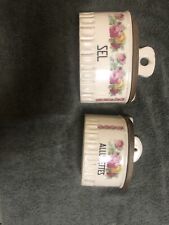 2 ANCIENNES BOITES ALLUMETTES  ET  SEL CERAMIQUE DECOR DE ROSES