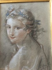 « Superbe Portrait de jeune femme » Pastel et Fusain ancien, Signée ?