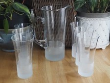 Service 7 pièces à Orangeade de luxe  1950, en verre avec sa carafe à anse. TBE