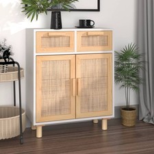 Buffet Noir 60x30x75 cm Bois de Pin Massif et Rotin Naturel Armoire vidaXL