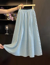 Jupe Bleu À Carré Vichy Long