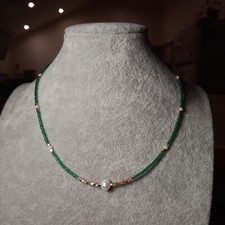 collier perle verte MIYUKI perle de culture bijoux fait main plaqué or 14k