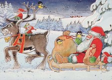 PÈRE NOËL Bonne Année Noël CERF Vintage Carte Postale CPSM #PBB210.F