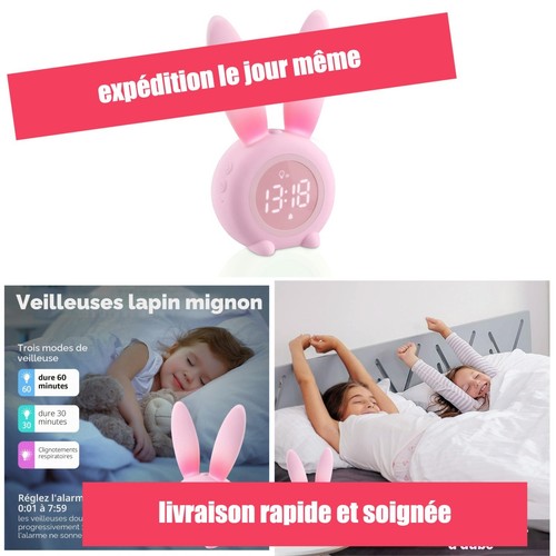 Réveil enfant lapin - , rose