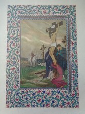 Yvonne Vaulpré DEBEAUVAIS Gravure Jesus Christ Crucifixion Religiosa Enluminures