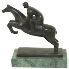 Merveilleux Pure Bronze Cheval Course avec Jockey Statue Sculpture Grand Nombre