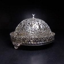 N24.105 plateau cloche bijoux vide-poche art deco table métal gris argent miroir
