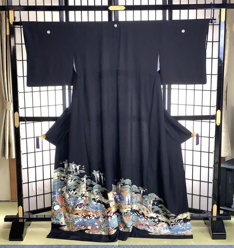 Yuzen kurotomesode soie - kurotomesode, kimono