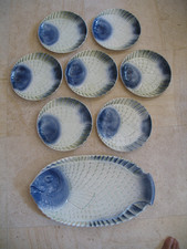 SERVICE A POISSONS en faïence bleue et blanc