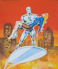 Silver Surfer reproduction d'après Jean Frisano,  gouache 40x50 cm