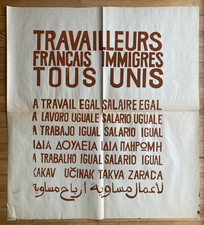 Rare affiche Mai 68. Travailleurs français. Tampon de l'Atelier Populaire. Paris