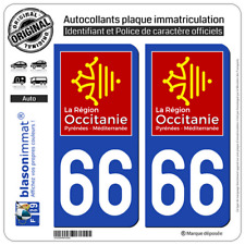 2 Stickers autocollant plaque immatriculation : 66 Occitanie LogoType