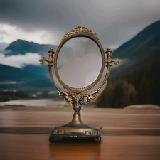 Ancien Miroir Psyche En Bronze De Coiffeuse 1900 Orientable 