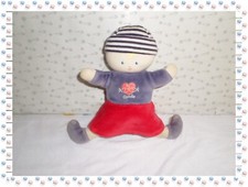 H - Doudou Poupée  Bleu Rouge Poisson Bonnet Rayé Marin Grelot Cœur  Corolle