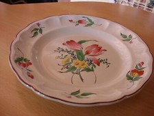 PLAT ROND PORCELAINE LUNEVILLE KG 1900 Motif REVERBERE Tulipe et Rose Diam 30