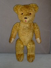 ANCIEN PETIT OURS NOUNOURS DORE PELUCHE REMBOURRAGE PAILLE 36 CM OLD TEDDY BEAR
