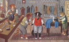CPSM FANTAISIE :  CHATS HUMANISES  CHEZ LE TAILLEUR