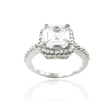 925 Argent 2 1/3ct Coupe Asscher Cz Ring S9