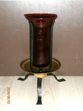 VEILLEUSE D'EGLISE D'AUTEL MODERNE/lampe sanctuaire/A POSER/XXème/VERRE ROUGE