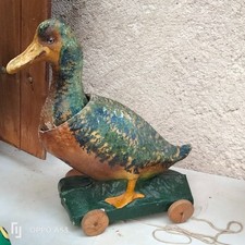 c1900  Jouet  ancien SUR ROUES Papier mache/ carton bouilli GRAND  CANARD 40  cm