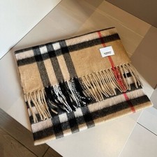 Burberry Cashmere Scarf - Classic Beige Check, Equestrian Knight Logo, Luxurious