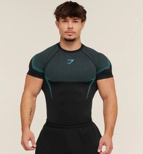 Gymshark Onyx 5.0 Seamless T-Shirt - Black/Brand Blue - Size Medium