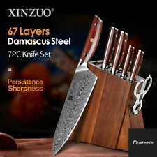 XINZUO Couteaux Cuisine Damas VG10 Chef Office Tranchant Manche Bois 7pcs