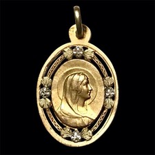 Médaille Ajourée Vierge  Marie Or Jaune & Blanc 18k Tête D’aigle 1,5 g 1933