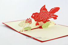 Carte de voeux pop up poisson rouge lotus 3D fait main Kirigami NOËL FAIT MAIN