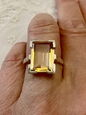 Art Déco CITRINE ARGENT MASSIF, ANCIENNE BAGUE, Élégant Design