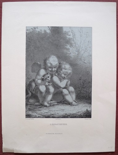 Lithographie amour putti - amour,