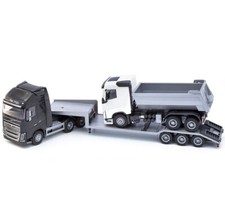 EMEK - Camion noir avec porte-engin 3 essieux et camion benne 6x4 – VOLVO FH1...