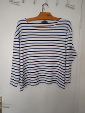 Tee shirt blanc rayé bleu et noir Captain Corsaire T 50/52 H 56 cm