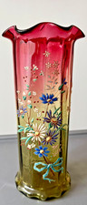 Legras Vase Verre Col Rouge et Ambre Émaillé Décor de  fleurs