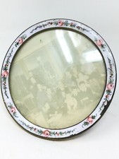 Petit Cadre Rond Photos  Laiton Émaillé fleurs Antique Frame 19 th