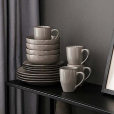 Ensemble vaisselle pour 4/8/12 personnes gris foncé gris faïence 16/32/48 piè...