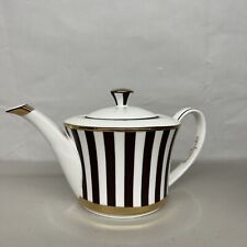 Henri Bendel Rayé Théière Marron Blanc et Or OS Chine Centennial Rayure