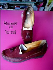  CHAUSSURE MOCASSIN CONFORTABLE  TOUT CUIR  CUIR BORDEAUX & NOIRE   P 39 