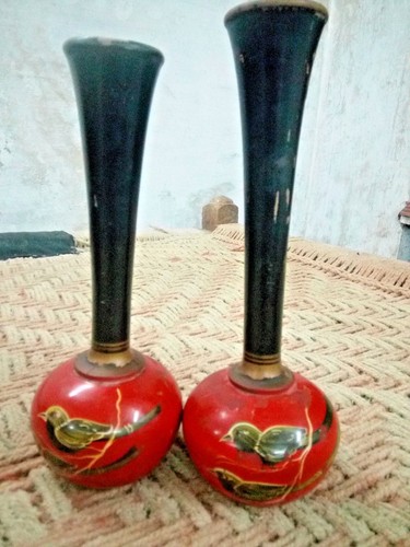 Ancien vase bois peint avec - vase,