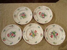 5 assiettes plates faïence Lunéville KG modèle réverbère décor floral  Ø 25,6 cm