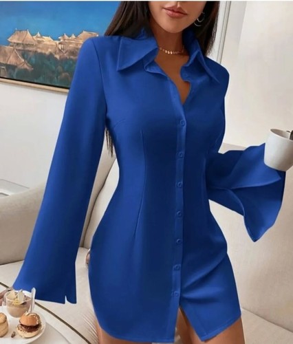 Robe chemise bleue cintrée - , à