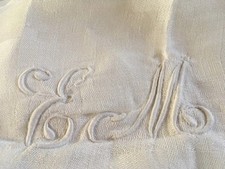 VINTAGE 1920:NAPPE TRES ANCIENNE BLANCHE BRODEE E.M : POUR MARIAGE, FIANCAILLLES