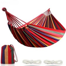 Double Hammock 2 Person Canvas Cotton Hammock with Tree Straps for Patio Garden