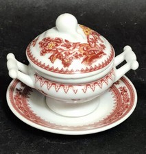 SOUPIERE + PLATEAU MINIATURE Décor Floral Brun DINETTE PORCELAINE VITRINE N°10