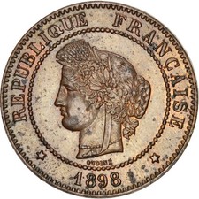 Monnaie, France, Cérès, 5 Centimes, 1898, Paris, SUP, Bronze, KM:821.1