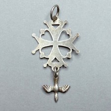 Huguenot Cross, Holy Spirit. Antique Religious Silver Pendant. Large Medal.