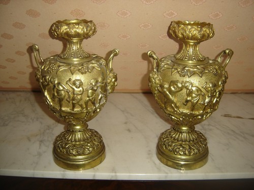 Paire vases bronze doré - de, en